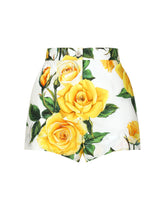 Cotton shorts with yellow rose print - | Dolce & Gabbana