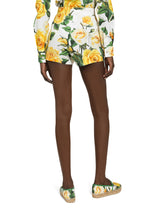 Cotton shorts with yellow rose print - | Dolce & Gabbana
