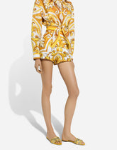 Cotton poplin shorts with majolica print - | Dolce & Gabbana