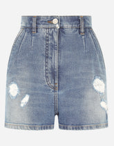 Denim shorts with ripped details - | Dolce & Gabbana