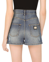 Denim shorts with ripped details - | Dolce & Gabbana