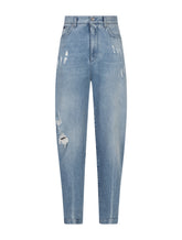 Boyfriend jeans in light blue denim with rips - | Dolce & Gabbana