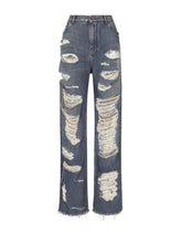 Wide-leg denim jeans with ripped details and abrasions - | Dolce & Gabbana