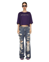 Wide-leg denim jeans with ripped details and abrasions - | Dolce & Gabbana