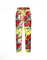 Silk twill pants with bouquet print - | Dolce & Gabbana