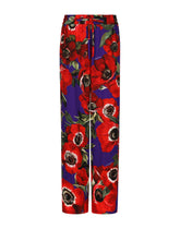 Flared charmeuse pants with anemone print - | Dolce & Gabbana