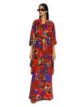 Flared charmeuse pants with anemone print - | Dolce & Gabbana