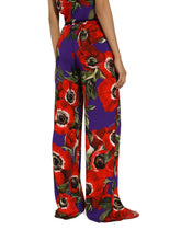 Flared charmeuse pants with anemone print - | Dolce & Gabbana