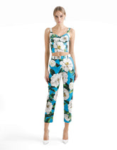 Tailored cotton pants with gardenia print - | Dolce & Gabbana