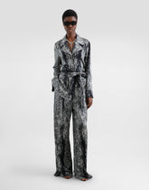 Silk satin pajama pants with fur print - | Dolce & Gabbana
