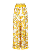Majolica-print silk twill pants with elasticated waistband - | Dolce & Gabbana