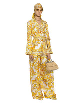 Majolica-print silk twill pants with elasticated waistband - | Dolce & Gabbana