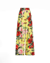 Cotton palazzo pants with bouquet print - | Dolce & Gabbana
