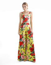Cotton palazzo pants with bouquet print - | Dolce & Gabbana