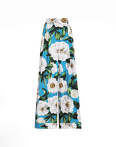 Cotton palazzo pants with gardenia print - | Dolce & Gabbana
