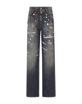 Jeans with rhinestone details - | Dolce & Gabbana