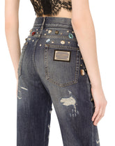 Jeans with rhinestone details - | Dolce & Gabbana