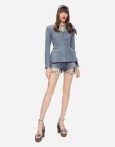 Denim shorts with ripped details - | Dolce & Gabbana