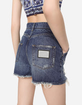 Denim shorts with ripped details - | Dolce & Gabbana