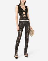 Faux leather pants with lacing and eyelets - | Dolce & Gabbana