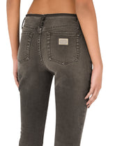 Cotton jeans with raw-cut waistband - | Dolce & Gabbana
