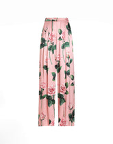 Silk pajama pants with rose print - | Dolce & Gabbana