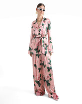 Silk pajama pants with rose print - | Dolce & Gabbana