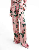 Silk pajama pants with rose print - | Dolce & Gabbana