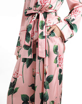 Silk pajama pants with rose print - | Dolce & Gabbana