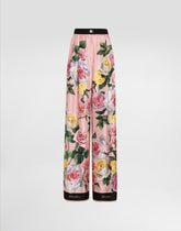 Silk pajama pants with rose and peony print - | Dolce & Gabbana
