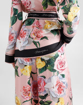 Silk pajama pants with rose and peony print - | Dolce & Gabbana