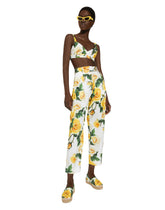 High-waisted cotton pants with yellow rose print - | Dolce & Gabbana