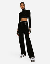 Flared jacquard pants with DG logo - | Dolce & Gabbana