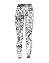 Jersey leggings with graffiti logo print - | Dolce & Gabbana