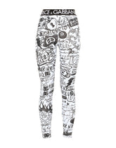 Jersey leggings with graffiti logo print - | Dolce & Gabbana
