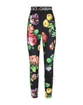 Power jersey leggings with floral print - | Dolce & Gabbana