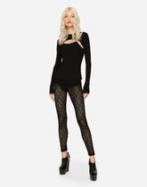 Jacquard tulle leggings with branded elastic - | Dolce & Gabbana