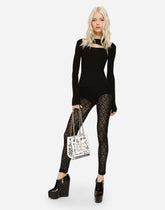 Jacquard tulle leggings with branded elastic - | Dolce & Gabbana