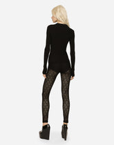 Jacquard tulle leggings with branded elastic - | Dolce & Gabbana