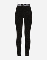 Jacquard tulle leggings with branded elastic - | Dolce & Gabbana