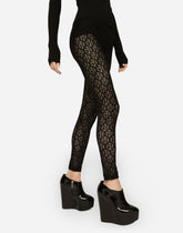 Jacquard tulle leggings with branded elastic - | Dolce & Gabbana