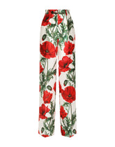 Flared poppy-print shantung pants - | Dolce & Gabbana