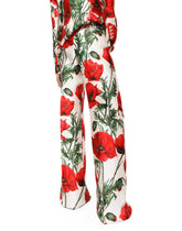 Flared poppy-print shantung pants - | Dolce & Gabbana