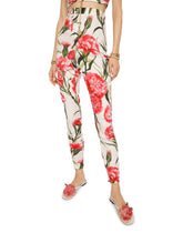 Carnation-print charmeuse leggings - | Dolce & Gabbana