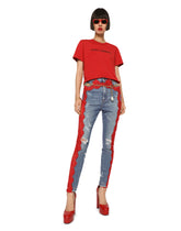 Denim jeans with lace details - | Dolce & Gabbana