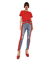 Denim jeans with lace details - | Dolce & Gabbana