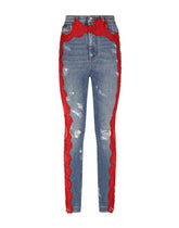 Denim jeans with lace details - | Dolce & Gabbana