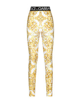 Majolica-print jersey leggings with branded elastic - | Dolce & Gabbana