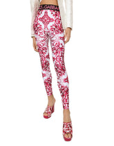 Majolica-print jersey leggings with branded elastic - | Dolce & Gabbana