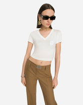 Flared flannel pants with logo tag - | Dolce & Gabbana